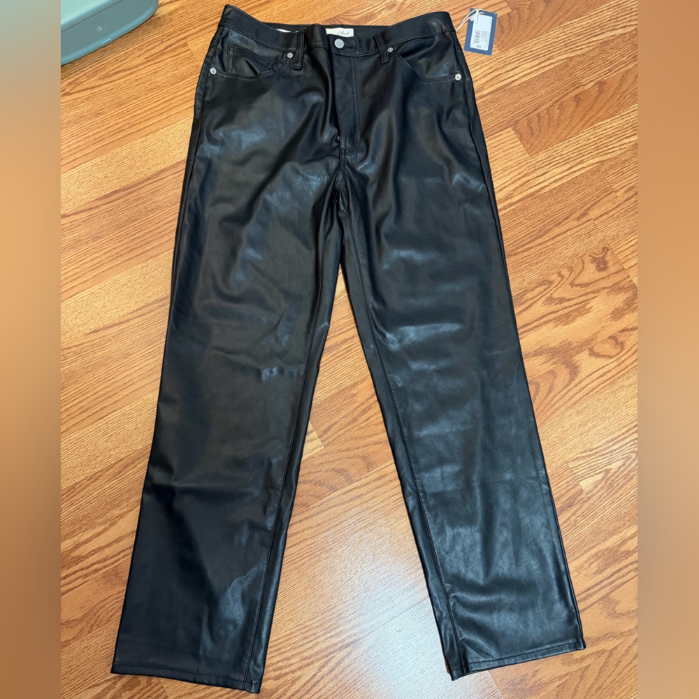 Black Faux Leather Pants, high rise 90s straight, 12s